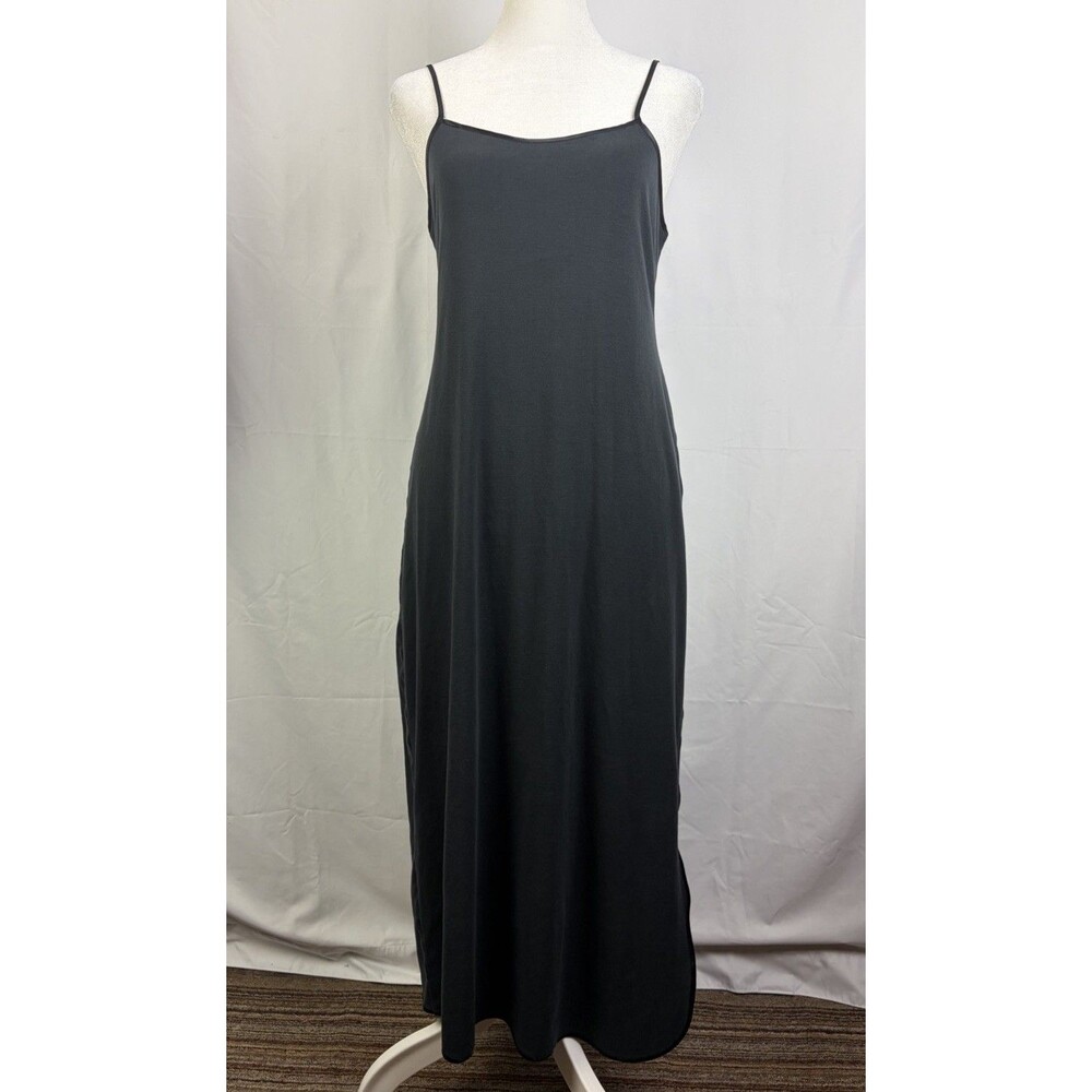Victoria's Secret Sz Medium Knit Cotton Lightweight Maxi Slip Dress Black EUC